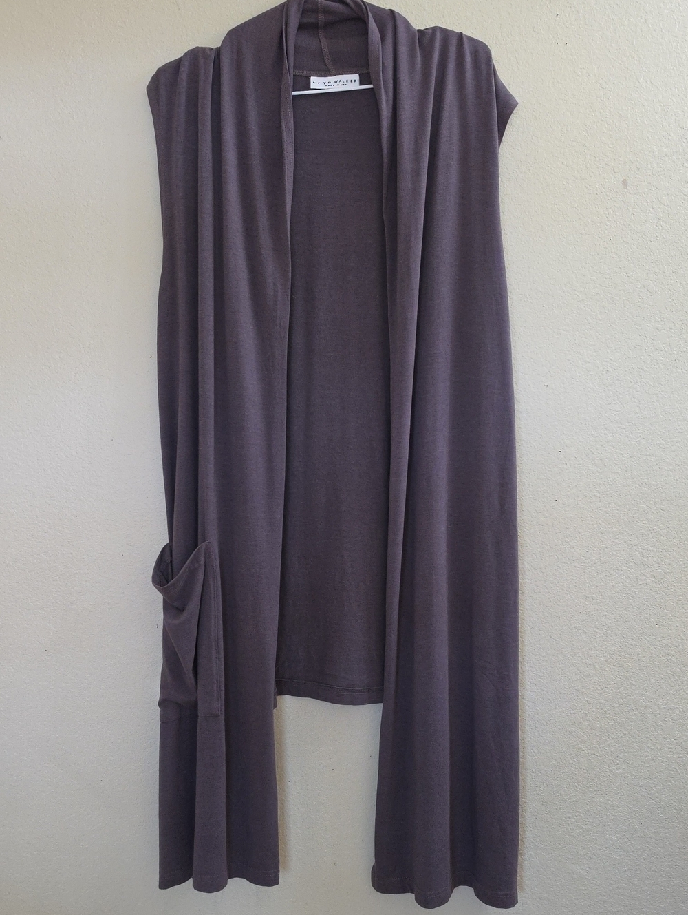 bryn Walker Bamboo-Cotton Blend Soft Drape Sleeveless Long Cardigan, Large